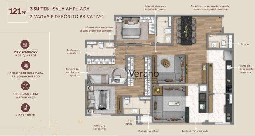 Apartamento com 3 dormitórios à venda, 121 m² por R$ 1.441.383,00 - Nova Campinas - Campinas/SP