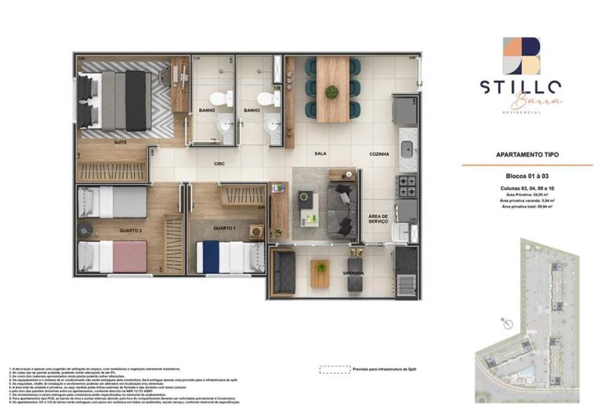 0 - Apartamento 3 quartos, sendo 1 suíte