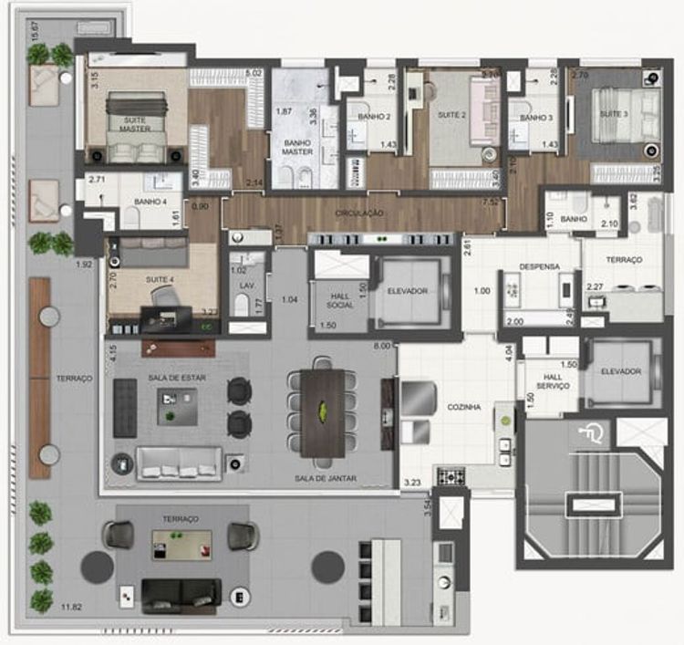 Apartamento para venda tem 248 metros quadrados com 4 quartos