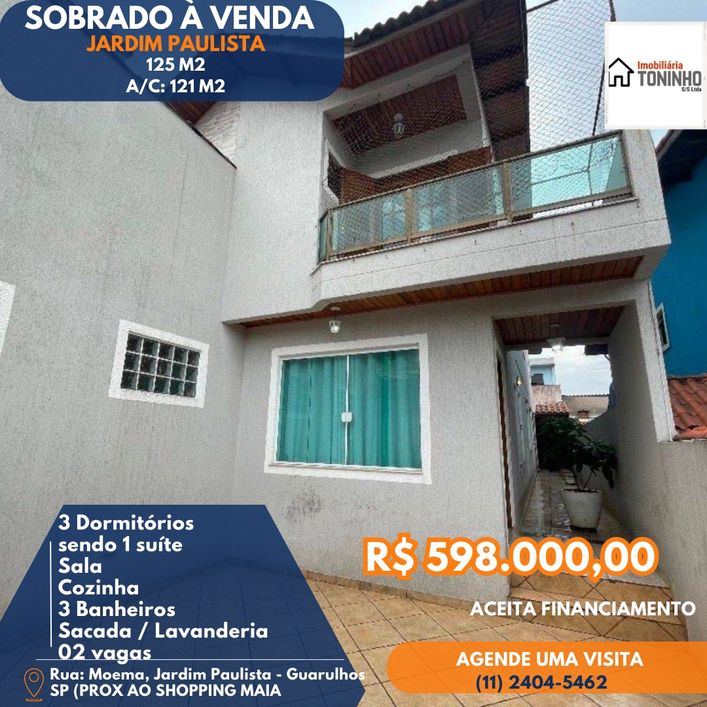 Sobrado para venda tem 121 metros quadrados com 3 quartos em Jardim Paulista - Guarulhos - SP