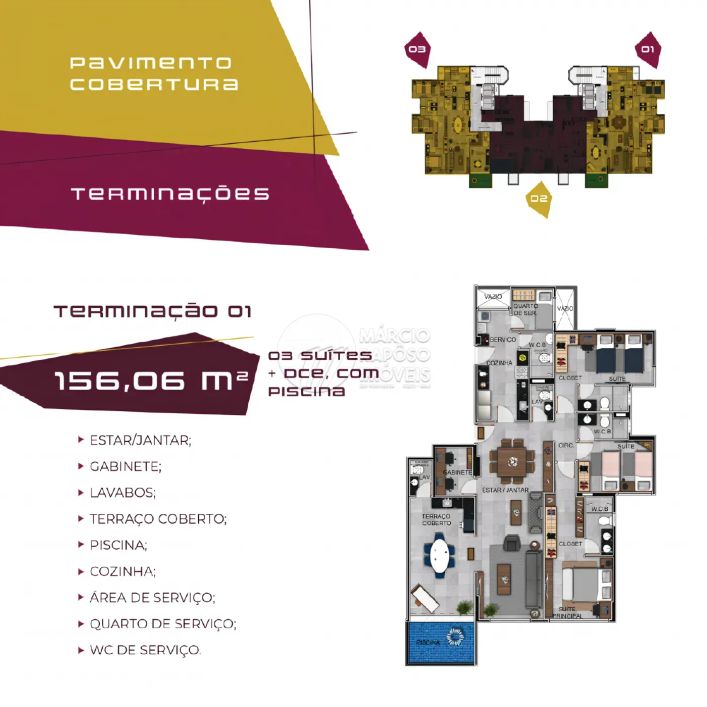 Cobertura com Piscina - 156,06m² - Edf Merlot - Jatiuca