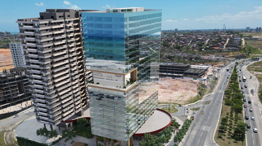 Obras Iniciadas, seu escritório dentro do complexo do parque shopping