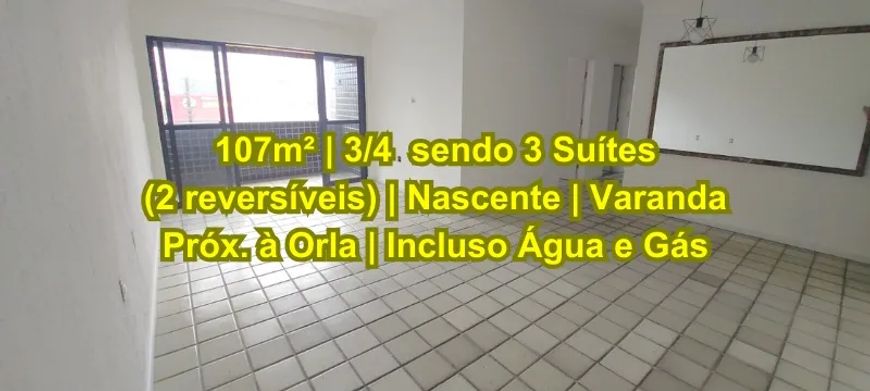 Apartamento Jatiuca | 3 Quartos/2 Suites | 107M2 | Nascente | DCE | Prox. a Orla | Cond Tudo incluso