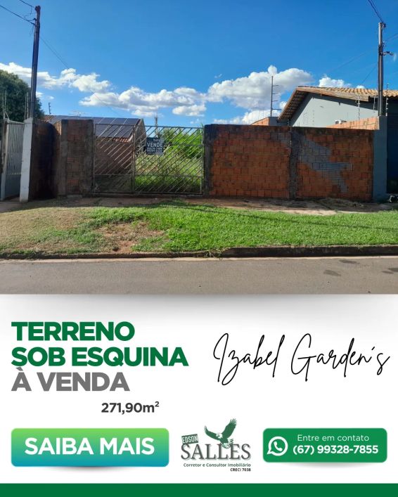 Terreno para venda tem 271 metros quadrados em Parque Isabel Garden's - Campo Grande - MS