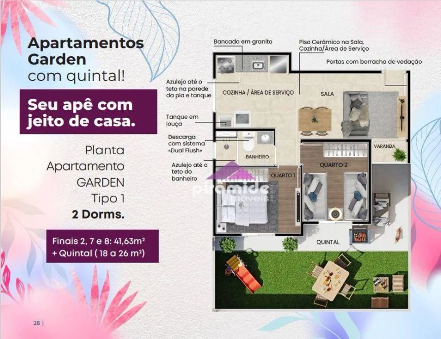 Apartamento Garden com 2 dormitórios à venda, 68 m² por R$ 330.000,00 - Terra Brasilis - São José do