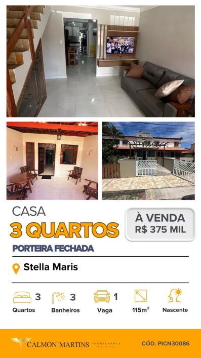 Sobrado para venda possui 115 metros quadrados com 3 quartos em Stella Maris - Salvador - BA