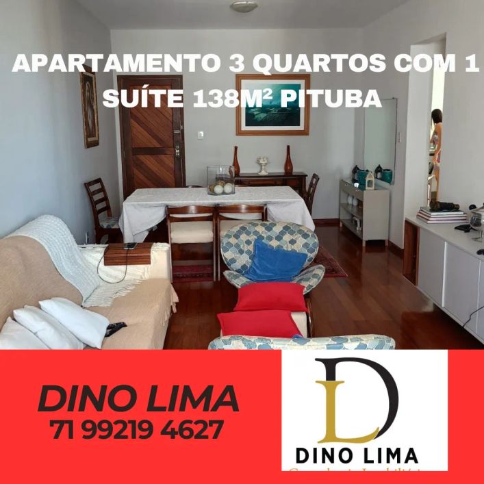 APARTAMENTO 3 QUARTOS SENDO 1 SUITE 138M² PITUBA SALVADOR BAHIA