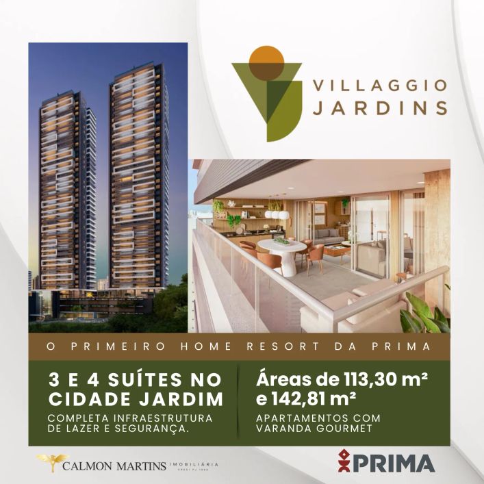 LANÇAMENTO APARTAMENTO VILLAGGIO JARDINS DE 3 E 4 SUÍTES À VENDA NA CIDADE JARDIM.