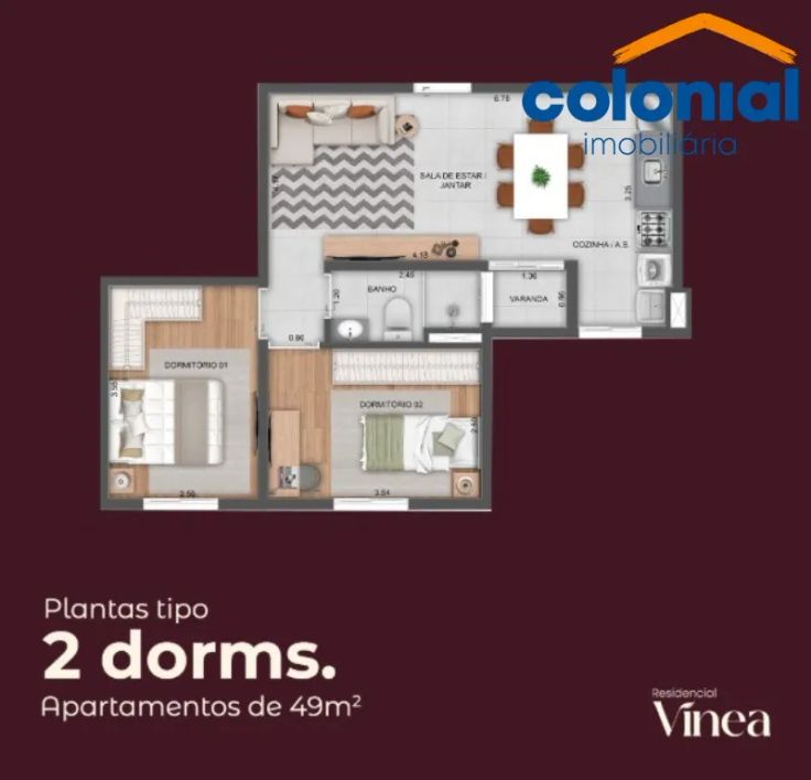 APARTAMENTO NA PLANTA COM 02 QUARTOS QUE SE ENQUADRA NO MINHA CADA MINHA VIDA, VINEA RESIDENCIAL.