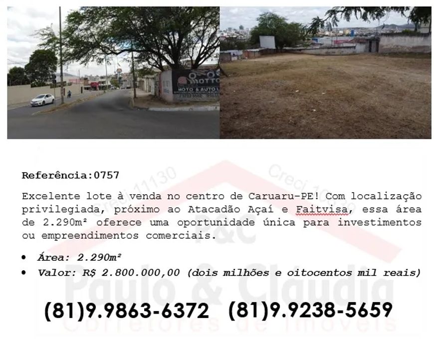 Excelente lote à venda no centro de Caruaru-PE! Com localização privilegiada