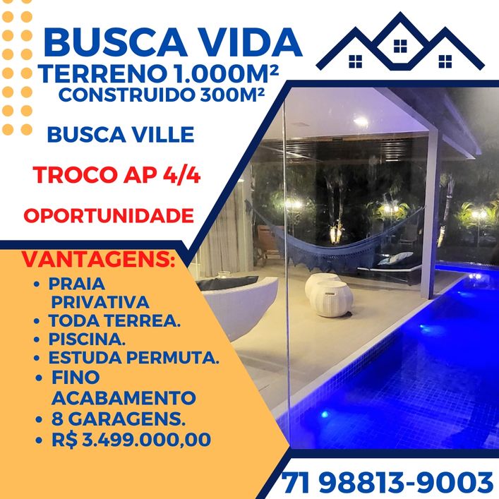 Busca Ville 4 Suítes, finamente decorada, Piscina, Praia Privativa, Troco apartamento 4\4