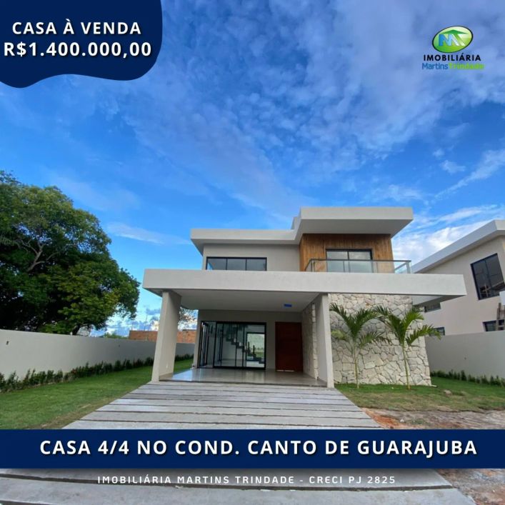 Casa 4/4 recém construída no Condomínio Canto de Guarajuba.