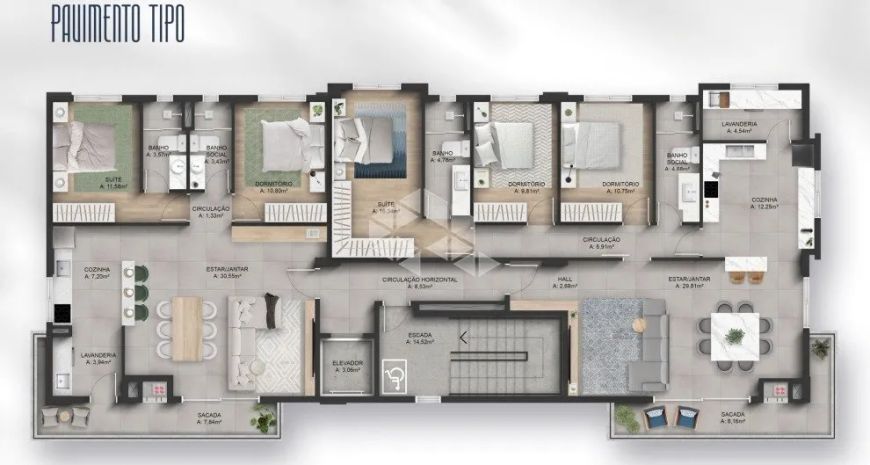 Apartamento de 2 quartos com suíte e sacada em construção em Santa Maria