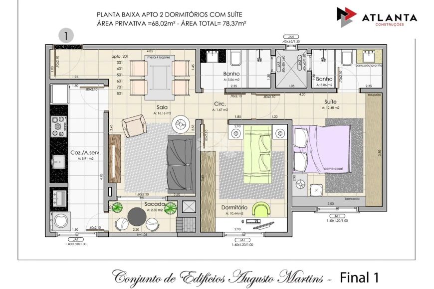 Ótimo apartamento à venda com 02 dormitórios com suíte, sacada com churrasqueira e garagem coberta,