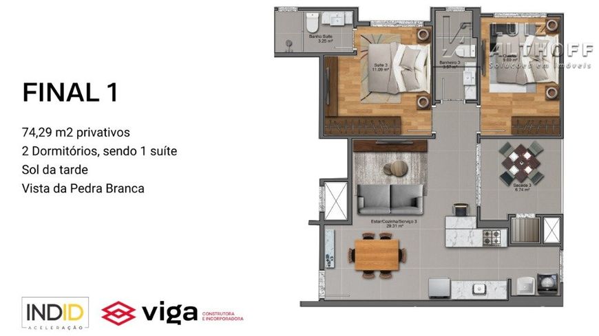 Apartamento para venda com 74 metros quadrados com 2 quartos em Pedra Branca - Palhoça - SC