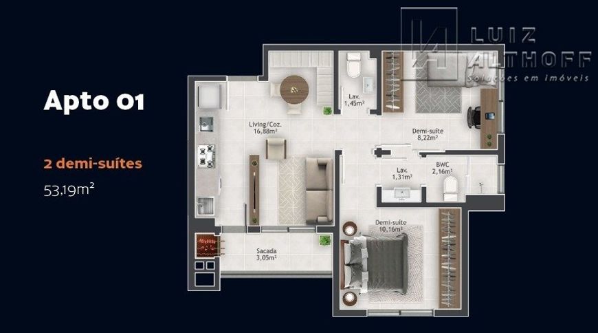 Apartamento 2 dormitórios sendo DEMI suíte à venda - Pagani, Palhoça/SC
