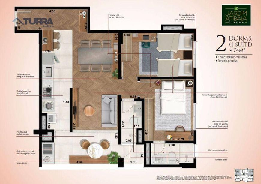 Apartamento com 2 dormitórios à venda de 74 m² no Alvinópolis em Atibaia/SP - AP0740