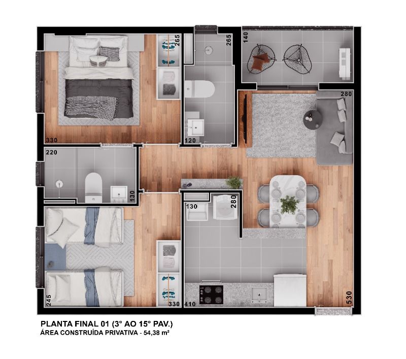 APARTAMENTO 54M², NO BAIRRO PORTAO, AO LADO DO SHOPPING PALLADIUM, POSSIVEL FINANCIAR PARTE DA ENTRA