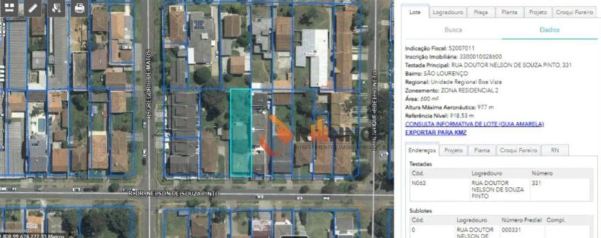 Terreno com 600 m² no bairro São Lourenço.