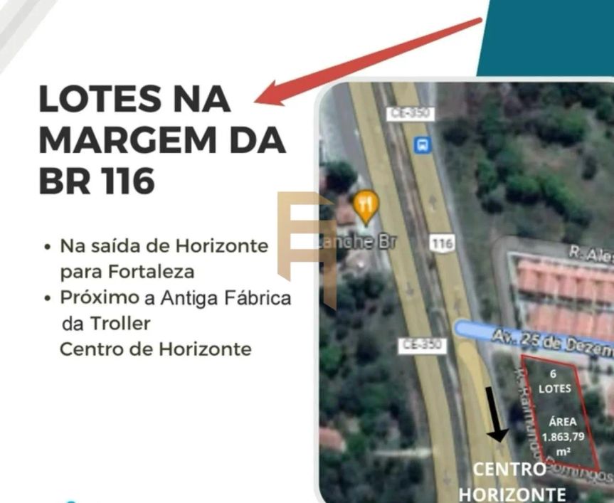 Terreno com 6 lotes de 64m x 30m a venda em Horizonte.