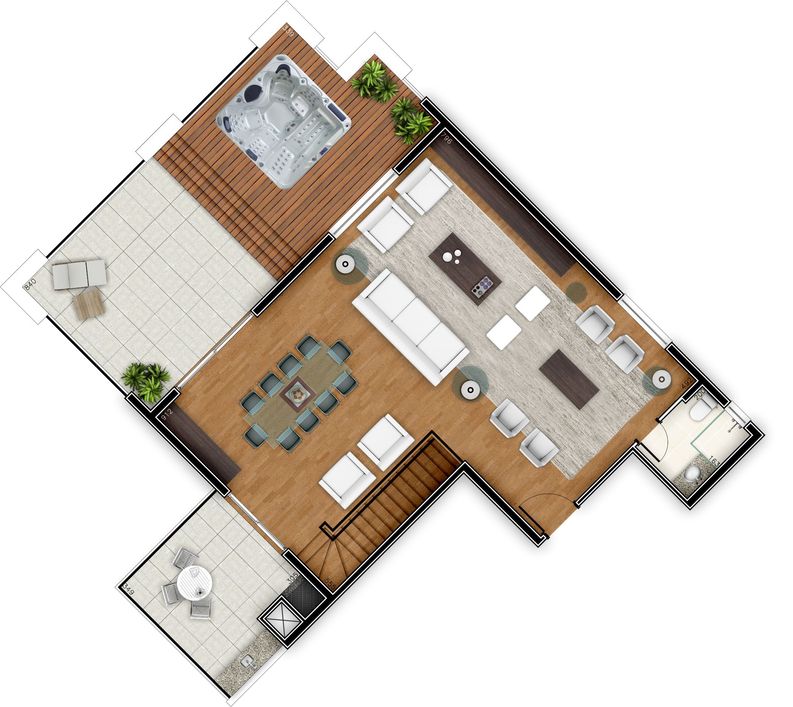 Cobertura com área as suites no primeiro piso, segundo piso muito bem distribuido, uma área de lazer