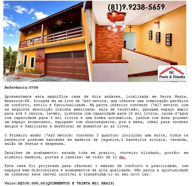casa de dois andares, localizada em Serra Negra, Bezerros-PE