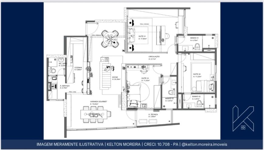 Santoro apartamento para venda com 123m², 03 suítes, 02 vagas na garagem em São Brás , Belém-PA