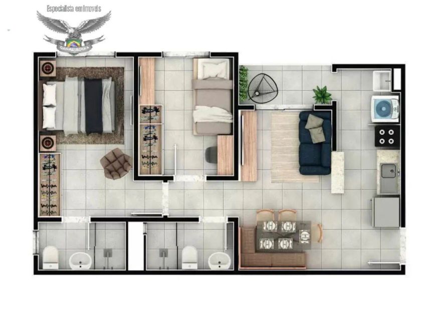 Apartamento Alegro Montenegro - 52 m² com 2 quartos sendo 1 suíte e 1vg - Belém - PA