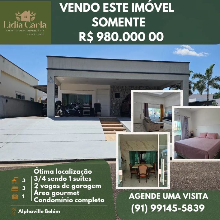 Linda Casa com 3 quartos no Alphaville Belém