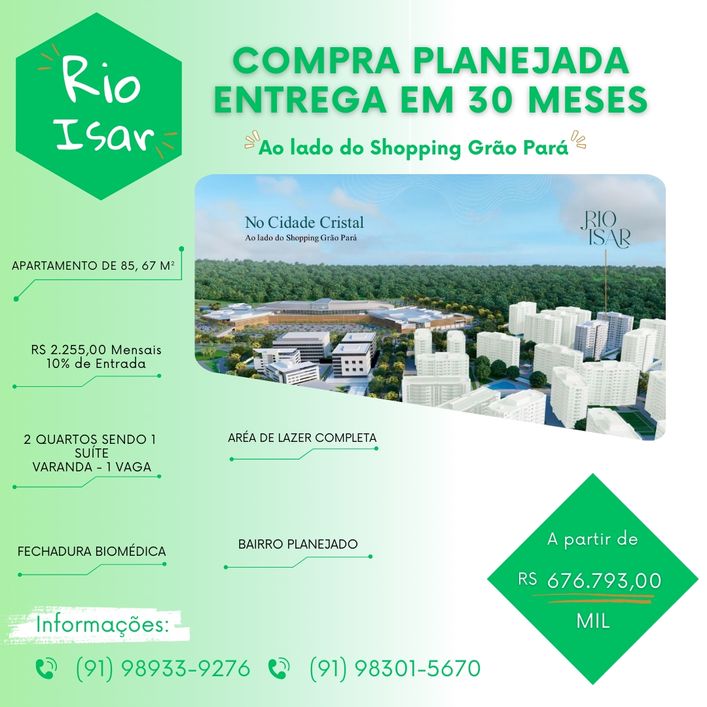 Apartamento para venda no Res. Rio Isar, 85 m², 2 quartos sendo 1 suíte