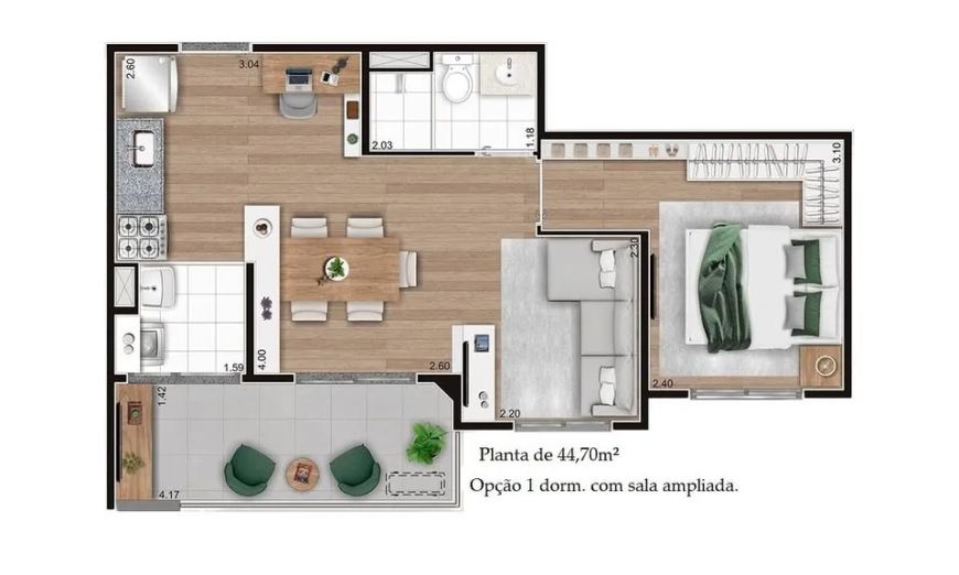 Apartamento para Venda em São Paulo, Vila Bertioga, 2 dormitórios, 1 suíte, 2 banheiros, 1 vaga